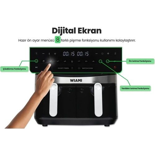 WIAMI KDF-5599DT 9 LT CIFT SEPET AIR FRYER