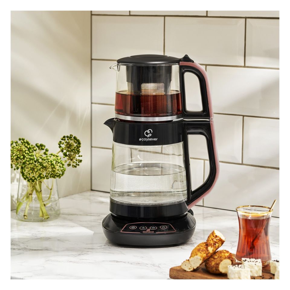 Karaca Çaysever 3 in 1 Konuşan Cam Çay Makinesi Su Isıtıcı ve Mama Suyu Hazırlama 1700W Rosegold