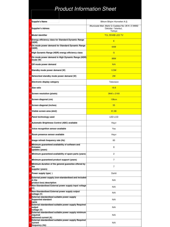 TCL 55V6B 4K Ultra HD 55'' 140 Ekran Uydu Alıcılı Google Smart LED TV