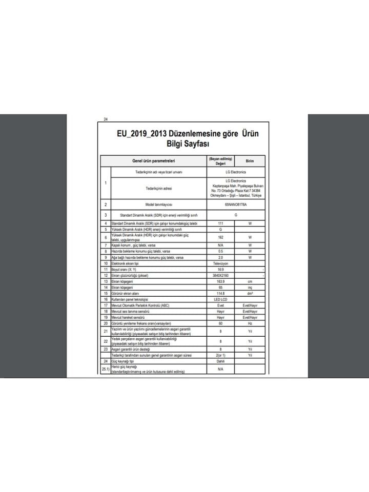 LG NanoCell 65NANO81T6A 4K Ultra HD 65'' 165 Ekran Uydu Alıcılı webOS Smart LED TV